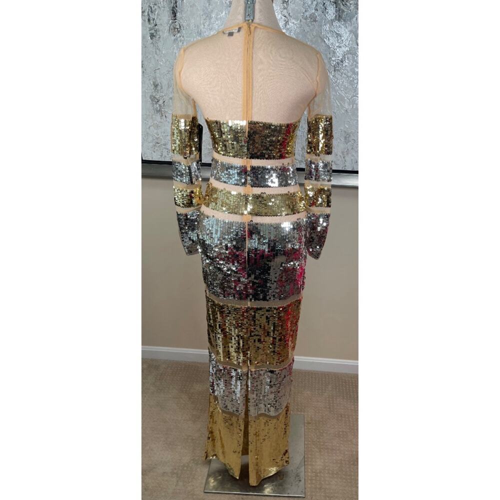 RETROFETE Desi Sequin Embellished Long Sleeve Sheer Mesh Maxi Dress Size Small - Picture 6 of 8